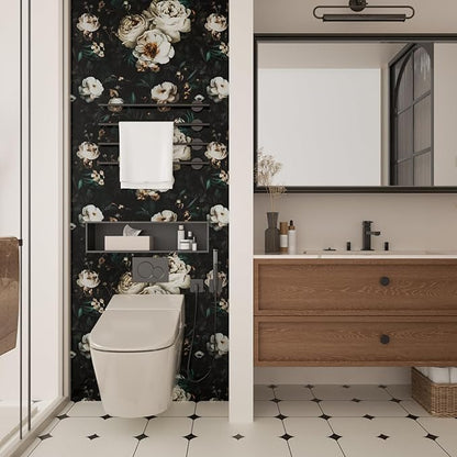 Dark Floral Wallpapr Peel and Stick Boho Wallpaper 17.5in x 118in Black Contact Paper Waterproof Self Adhesive Vintage Large Floral Wall Paper for Bedroom Walls Cabinet Decor