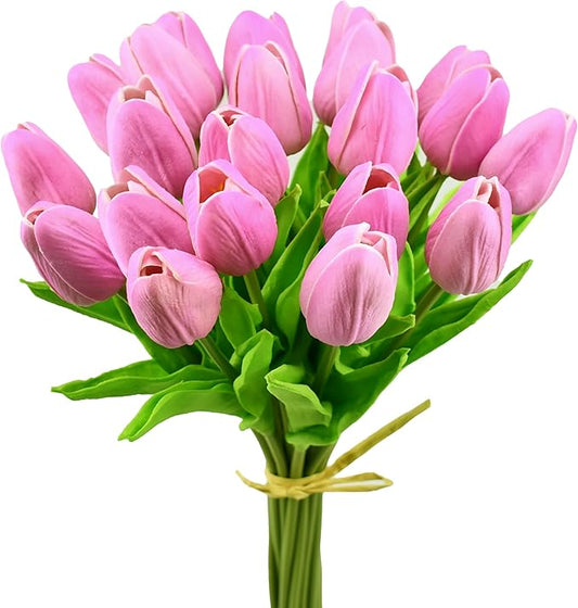 Mandy's Artificial Tulips 20 Stems Lavender PU Faux Flowers for Thanksgiving and Christmas Decorations Wedding Home Decor 13.5 Inch