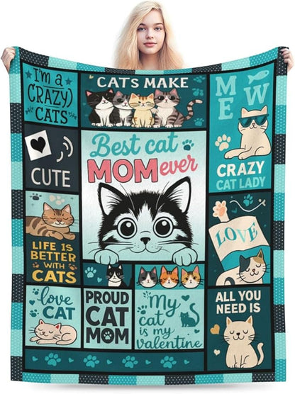 Cat Blanket Cute Cat Throw Blanket Kitten Soft Cozy Fleece Fuzzy Stuffed Plush Flannel Gifts for Girls Women Boys Kids Adults 60"X80"