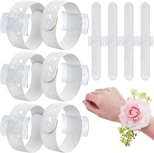 6 Pieces Slaplet Wrist Corsage Bracelets Wristlet Band Floral Corsage Slaplets Wedding Bracelets DIY Wrist Accessories for Bridesmaid Bridal Shower Party Prom