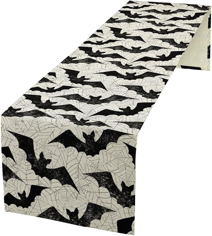 Gothic Table Runner,Bat Spider Web Pattern Table Runner for Home Kitchen Table Dining Garden Farmhouse Wedding Party Decor 13x60 Inch