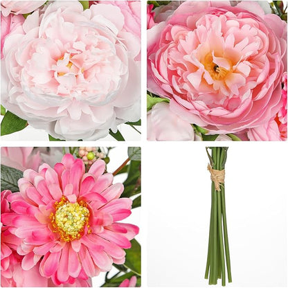 Hot Pink Flowers Artificial Peonies Silk Flowers with Stems 10PCS Realistic Fake Peony Daisies Long Faux Flowers for Vase Floral Centerpiece Arrangements Wedding DIY Bridal Bouquet Party Home Decor