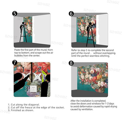 Floral Wallpaper Pink Peony murals Girls Bedroom Botanical Rose Flowers Leaf Aesthetic Room Decor Home Living Room tv Background Large Wall Mural - 183"x120" Not Peel and Stick