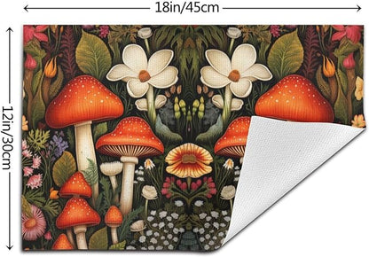 Placemats Set of 4 PVC Woven Place Mats Heat Resistant Easy to Clean for Indoor Outdoor Party Kitchen Dining Table Decoration 12"x18",Mushroom Pattern