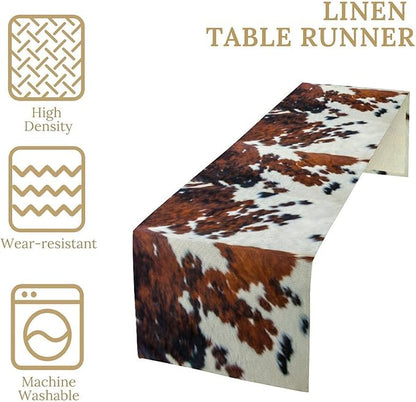 Cow Print Table Runner, Cowhide Print Western Style Table Runner Country Farmhouse Cottage Cow Patten Table Decoration for Home Kitchen Dining, 13x120 in