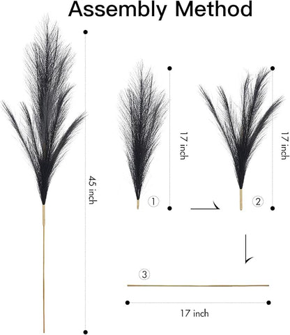 9 Pcs 45" Tall Pampas Grass Black Decor, Long Stem Artificial Flower Floor Vase Large Faux Floral Pompas Fake Plants Dried Bouquet Arrangement Vase Filler for Boho Home Wedding Decoration