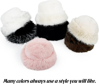 Fuzzy Bucket Hats for Woman Fur Winter Hat Fluffy Warmer Fisherman Cap