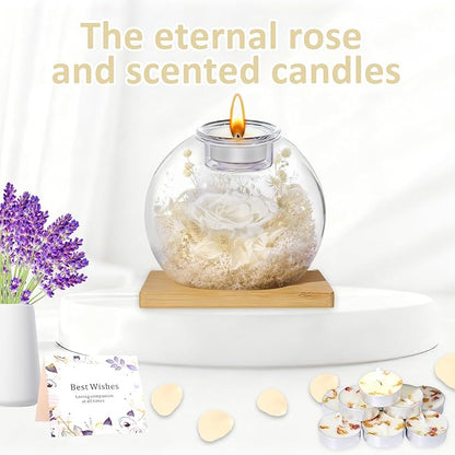 DEEMEI Gifts for Women Birthday Gifts for Women Preserved Real Rose in Glass Dome with Scented Fresh Flowers for Delivery Prime Eternal for Her Mom Grandma Wife Girlfriend Daughter, White