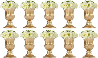 10PCS Gold Wedding Flower Vases, 6.3''h Trumpet Floral Display Holders, Table Centerpieces Decors, Metal Plant Urn Vases, Ready to Use for Garden Wedding Bedroom Living Room Office