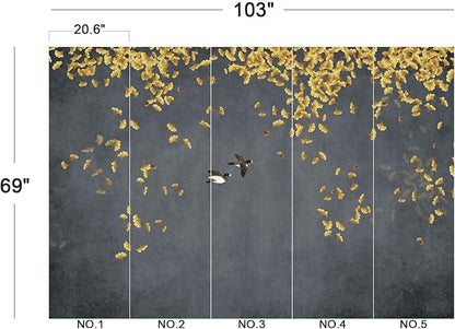 Ginkgo Leaf Flower Bird Wall Mural Wallpaper for Bedroom 103" x 69"