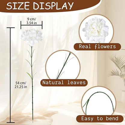 White Carnations Artificial Flowers 15PCS Carnations Flowers Silk Flowers 21.25in Fake Flowers for Wedding Home Table Centerpieces Floral Arrangements(White)