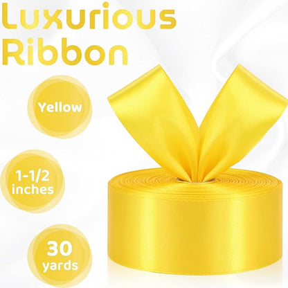 Yellow Ribbon 1-1/2 Inch 30 Yards Single Face Yellow Satin Ribbon for Floral Arrangement, Fabric Ribbon for Gift Wrapping Crafts Hair Accessories Sewing Easter Christmas
