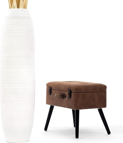 Leewadee Large 41″ Tall Floor Vase, White - Handcrafted Mango Wood for Pampas & Dried Stems