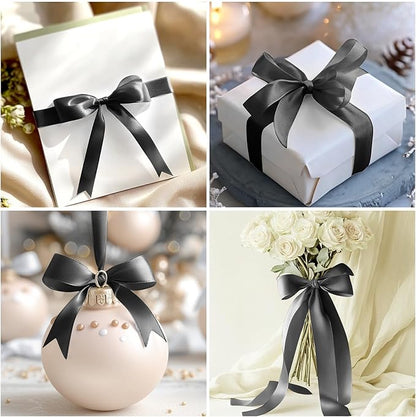 Black Ribbon 1-1/2 inch Satin Fabric Solid Ribbon 50 Yards for Gift Wrapping Flower Bouquet Wreath Wedding Halloween Party Decoration