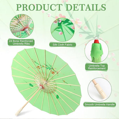 33" Green Flower Silk Cloth Decoration Handmade Parasol Umbrella Chinese Japanese Asian DIY Art Dance Classical Umbrella for Wedding Parties Photography Costumes Cosplay (Green)