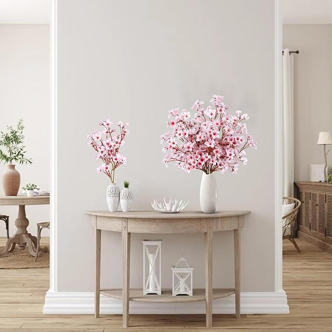 Sggvecsy Artificial Cherry Blossom Flowers 8 Pcs Faux Cherry Blossom Stems Faux Silk Cherry Blossom Branches 15.7’’ Fake Peach Flowers for Vase Arrangements Home Wedding Table Decor (Pink)