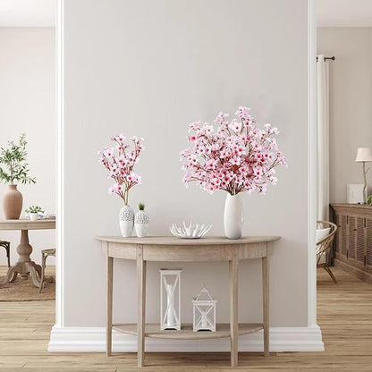 Sggvecsy Artificial Cherry Blossom Flowers 4 Pcs Faux Cherry Blossom Stems Faux Silk Cherry Blossom Branches 15.7’’ Fake Peach Flowers for Vase Arrangements Home Wedding Table Decor (Pink)
