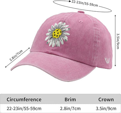 Waldeal Pickleball Hat for Women, Ajustable Embroidered Daisy Washed Denim Baseball Cap