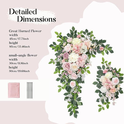 Wedding Arch Flowers Kit,Artificial Flower Arch Decor (Set of 3),2pcs Artificial Flower Arrangement with 1pc Sheer Drape for Wedding Decor Reception Backdrop Floral Decorations (Light Pink)