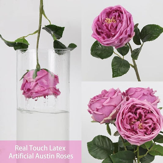 IPOPU 5PCS Purple Roses Artificial Flowers Real Touch Latex Artificial Roses Fake Peony Stems for Wedding Bouquet Party Home Decor (Purple)