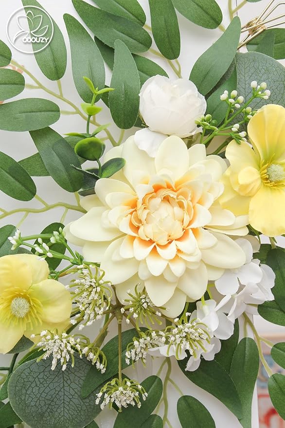 Pack of 2 Wedding Arch Decorations Artificial Hanging Flowers Floral Swag for Wedding Welcome Sign Backdrop Balloon Arch Home Party Bridal Ceremony Reusable(Yellow)