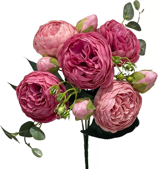 Artificial Peony Stems in Variety of Colors - Silk Faux Floral Home Decor (Mixed Sweet Pink and hot Pink)