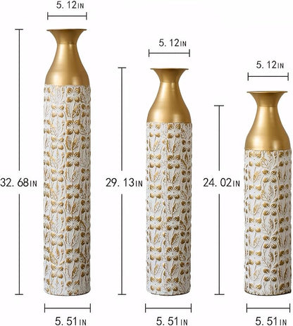 Floor Vases, Tall Home Decor Metal Vase Set of 3 Large Glazed Decorative Vases for Wedding Decor, Elegant Modern Flower Holder for Living Room, Entryway, Hallway, Dining Room