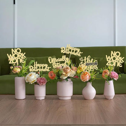Ephlyn 16Pcs Happy Retirement Centerpiece Sticks Officially Retired Table Flower Centerpieces Sticks No Work Zone Floral Decorations for Farewell Birthday Party Centerpieces Supplies Gold