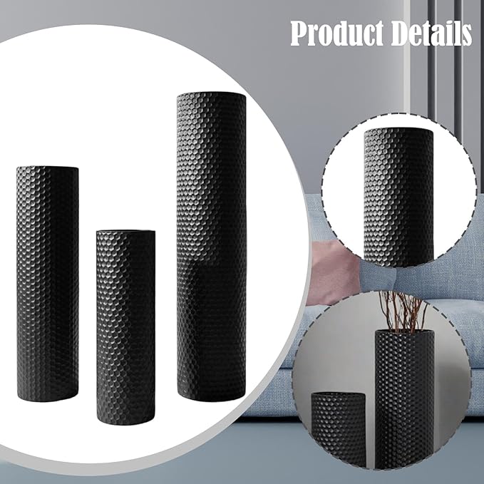 Qianly 3 Pieces Floor Vases Set Flower Container, Creative, Floor Standing Decorative Cylinder Vase for Corner Bedroom Fireplace