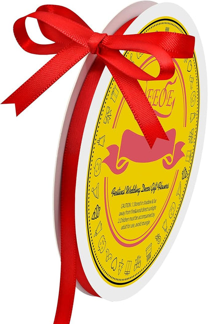 Double Face Red Satin Ribbon 1/4 inch X 50 Yards Polyester Red Ribbon for Gift Wrapping Very Suitable for Weddings Party Hair Bow Invitation Decorations and More
