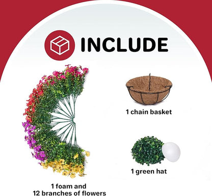 Artificial Mums for Outdoors Planters Fake Mum Realistic Flowers with Basket Faux Plants for Decoration Hanging Planters Indoor Outside Garden Porch Window Box Home Wedding Farmhouse