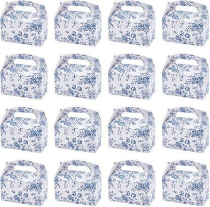 UNICRAFTALE 4pcs Blue Floral Party Gift Favor Boxes with Handles Flower Pattern Gable Box Chinoiserie Floral Printed Paper Candy Box for Wedding Birthday Tea Bridal Shower Party Supplies
