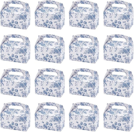 UNICRAFTALE 4pcs Blue Floral Party Gift Favor Boxes with Handles Flower Pattern Gable Box Chinoiserie Floral Printed Paper Candy Box for Wedding Birthday Tea Bridal Shower Party Supplies
