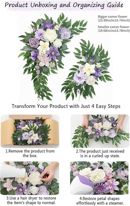 Artificial Wedding Arch Flowers Kit(Pack of 2) for Wedding Decor Ceremony and Reception Backdrop Decoration (Purple)