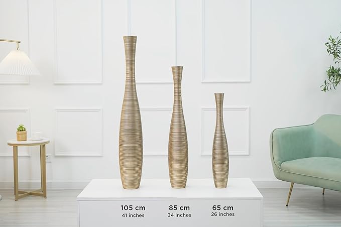 Leewadee Decorative Tall Floor Vase for Living Room Decor, 26 inches, Gold, Resin