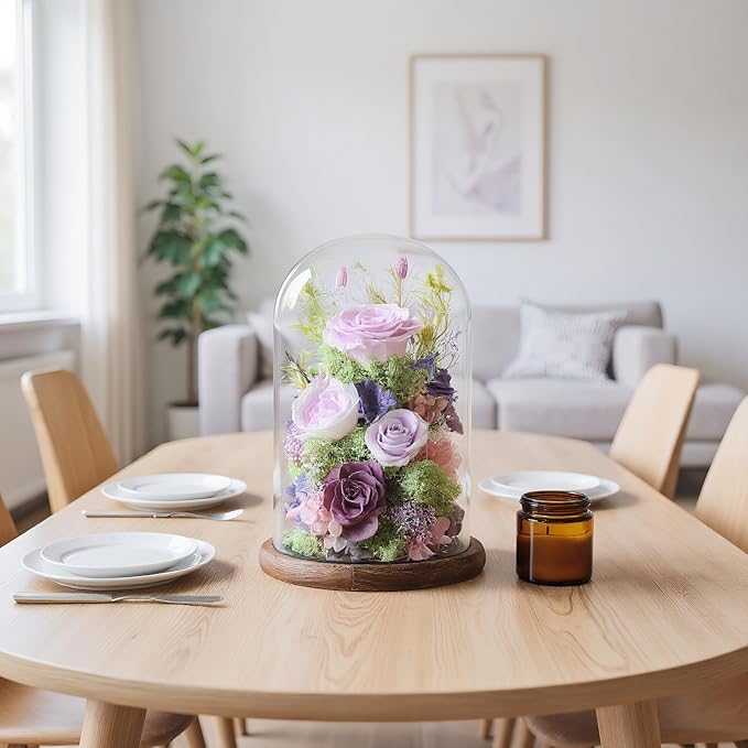 Flowers for Delivery Preserved Flowers Rose in Glass Dome,Lilac Rose Forever Flowers Birthday Gifts for Women Mom Grandma Friend Gifts for Her,Home Decor
