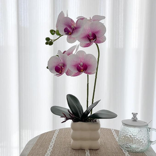 Artificial Orchids in Vase, Purple and White, 14 in Height, Home Decor Orchid Artificial Flowers