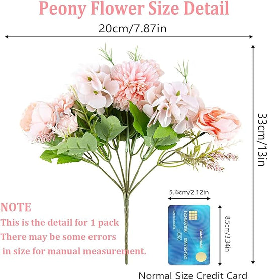 DDcafor 6 Pack Artificial Flowers, Fake Faux Peony Silk Hydrangea Plastic Carnations Daisy Realistic Flower Arrangements for Wedding Decoration Table Centerpieces, for Home Office Party Decor (Pink)