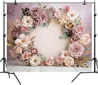 8x6ft Wedding Backdrop Purple Pink Floral Theme Photography Background White Flower Garland Green Leaves Bridal Shower Banner Decorations Girls Birthday Party Baby Portrait Photo Booth Prop