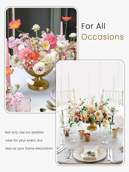Set of 10 Gold Urn Vases - 6 Inch Vintage Metal Flower Arrangement Compote Vases for Wedding Table Centerpieces, Anniversary Christmas Party Decor (10)