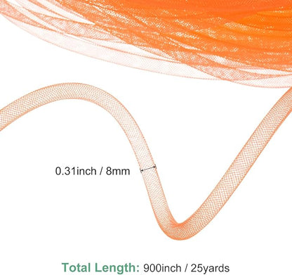 Mesh Tube Ribbon 25 Yards, 8mm Elastic Fabric Ribbons Mesh Tubing for Crafts/Gift Wrapping/Flower Bouquets/Wedding/Birthday/Holiday/Wreaths Christmas/Decoration[Orange]