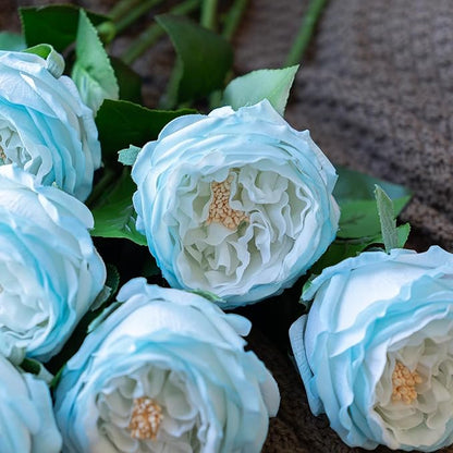 Fake Flowers for Decoration Home Decor Real Touch Artificial Flowers Austin Rose Peony Latex Fake Flower Living Room Decoration Vivid Pink Roses Peonies (Ice Blue 4pcs)
