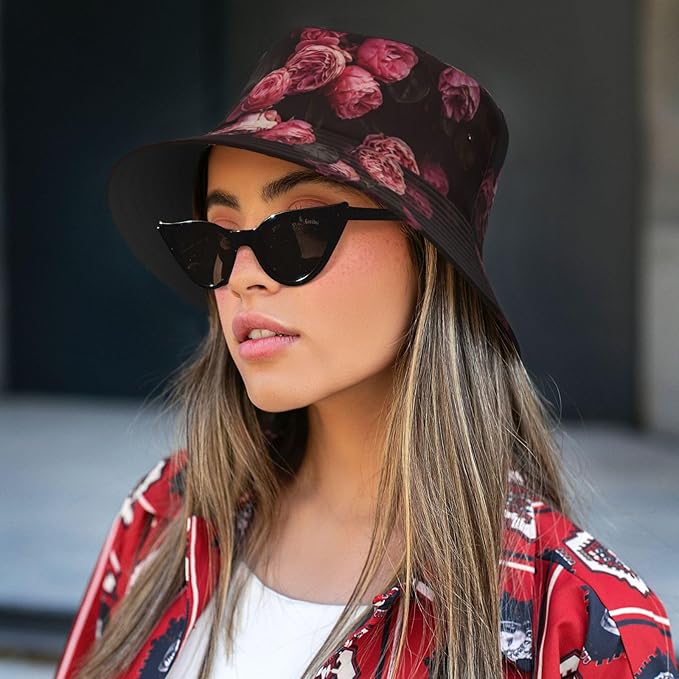 Rose Bucket Hat Womens Fisherman Hat Flower Sun Hats Cute Caps Rose Flower Hats for Women Outdoor