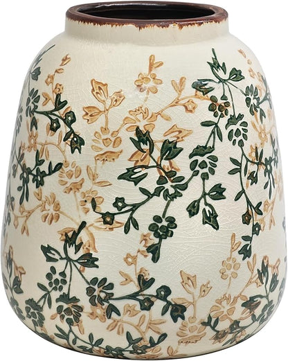 Vintage Ceramic Flower Mini Vase Home Decor - Tabletop Rustic Vase for Decor Living Room Bookshelf Office Kitchen Cottage, White Vases for Bouquet, Chinoiserie | Grand Millennial | 6.1inch