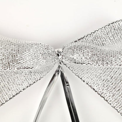 50pcs 3-1/2" Silver Twist Ties Metallic Silver Bows with Twist Tie Bows Fish Tail Cuttiog(Silver.)