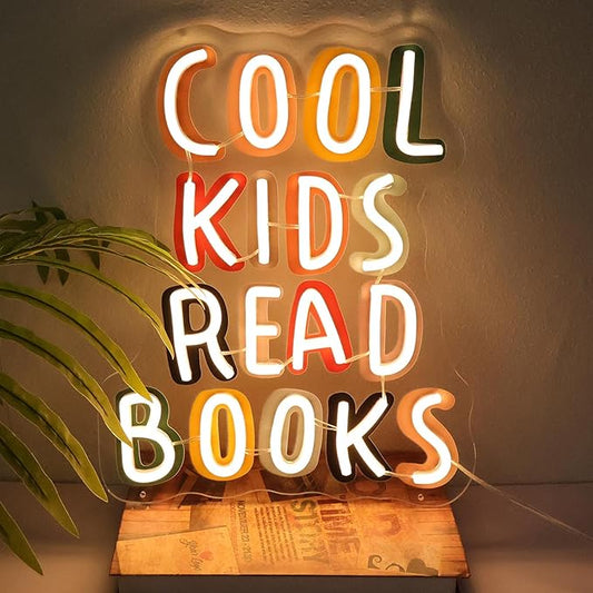 Cool Kids Read Books UV Neon Sign, Handmade Light Up USB 3D Wall Art Wall Decor Sign Light for Book Club Classroom Read Corner Kid's Reading Study Room Home Library Librarian Bookworm Gift-15.7"x12.6"