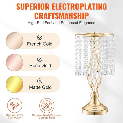 VEVOR 20PCS 43cm/16.9” Tall Crystal Wedding Flower Stand, Metal Wedding Centerpiece Vase, Gold Flower Holders Floral Display Rack for Tables Wedding Dinner Party, Ceremony Birthday Event Decor
