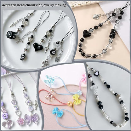 Assorted 200-260PCS Black Acrylic Beads for Bracelet Making, Flower Bow Candy GummyBear Bracelet Charms,Cute Beads for Jewelry Making DIY Necklace Keychain Phone Charm Christmas Gift