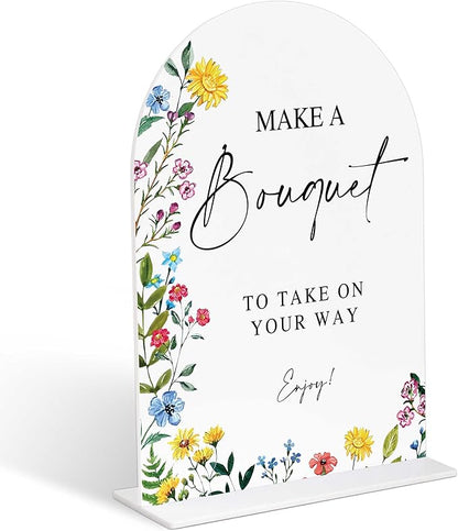 Acrylic Wedding Signs Make A Bouquet Sign for Reception, 6x8" Floral Themed Arch Acrylic Table Decor, Flower Bar Supplies, Love Is In Bloom Decorations for Baby Shower Bridal Shower Engagement Party