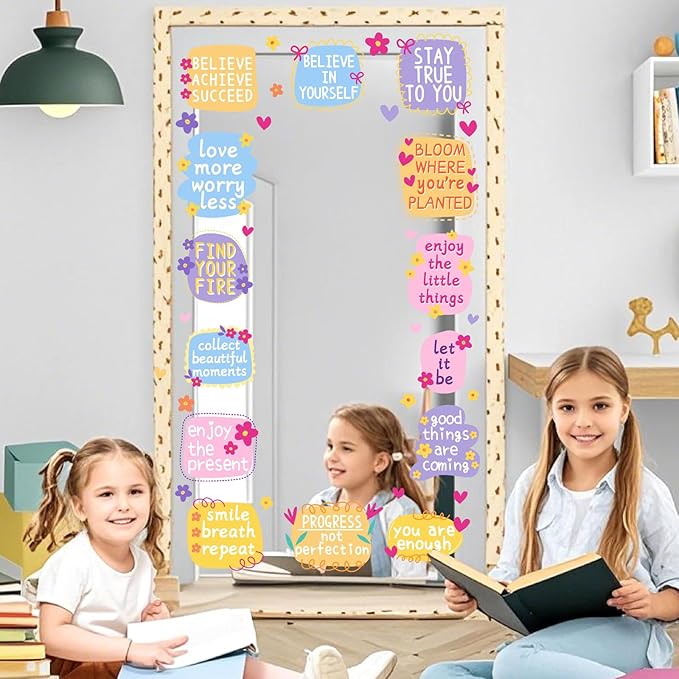 Positive Affirmation Mirror Stickers Kids Bathroom Mirror Decals Peel and Stick Colorful Kids Window Decal Inspirational Quote Crafts Decals Motivational Vinyl Sticker for Nursery Bedroom Classroom